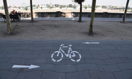 Neue Markierung für Radweg am Rheinufer