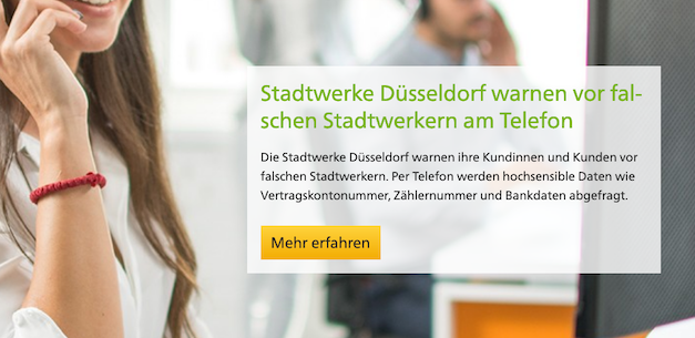 Stadtwerke Düsseldorf warnen vor falschen Stadtwerkern am Telefon