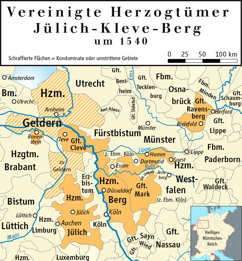 Ziegelbrenner., Karte der Vereinigten Herzogtümer Jülich-Kleve-Berg (1540), CC BY-SA 3.0 