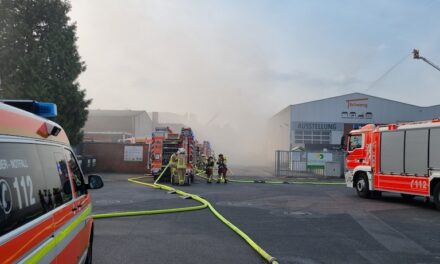 Feuerwehr Düsseldorf bekämpft Brand auf Gelände eines Entsorgungsbetriebes