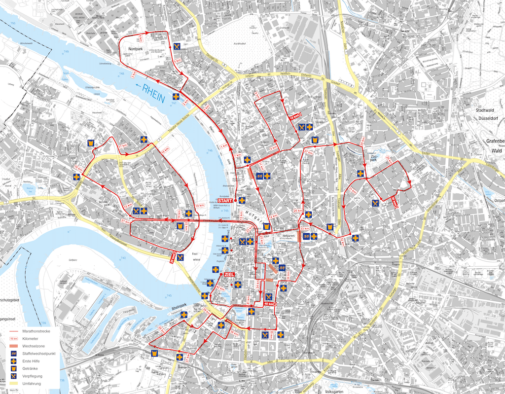 Marathon Strecke 2025 © Landeshauptstadt Düsseldorf/Amt für Verkehrsmanagement